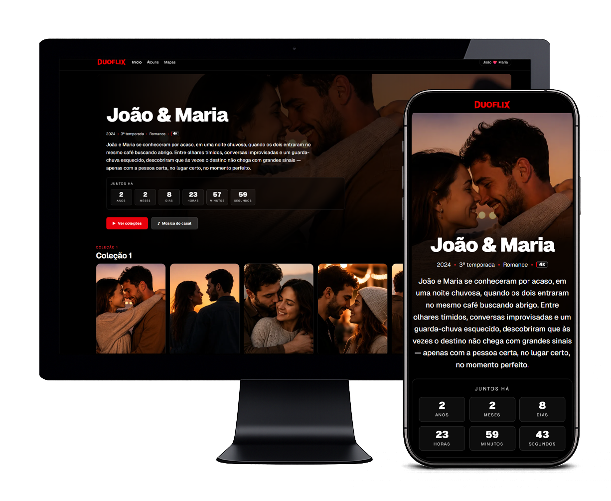 Preview do Duoflix — plataforma romântica personalizada para casais